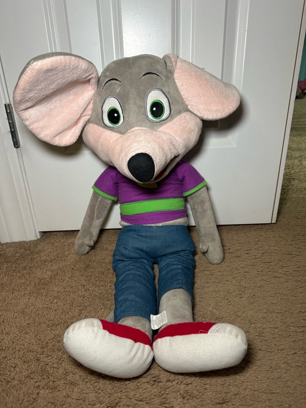 Chuck E. Cheese 30" Mouse LARGE Plush 2013 Purple Shirt Blue Jeans  Floppy